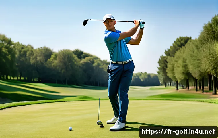 골프 스코어를 줄이는 연습법 - A professional golfer practicing a drive on a lush, well-maintained golf course in France during a s...